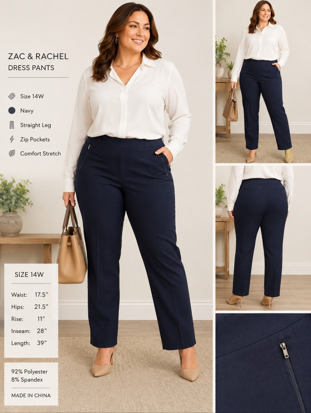 Zac & Rachel Black Ankle Dress Pants Size 14 – Stretch Career Workwear Trousers